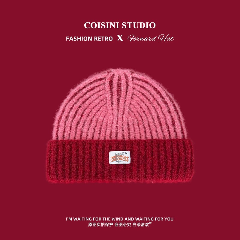 Women Striped Fuzzy Knit Beani - Beanie Cuffed Knit ulasan dan harga