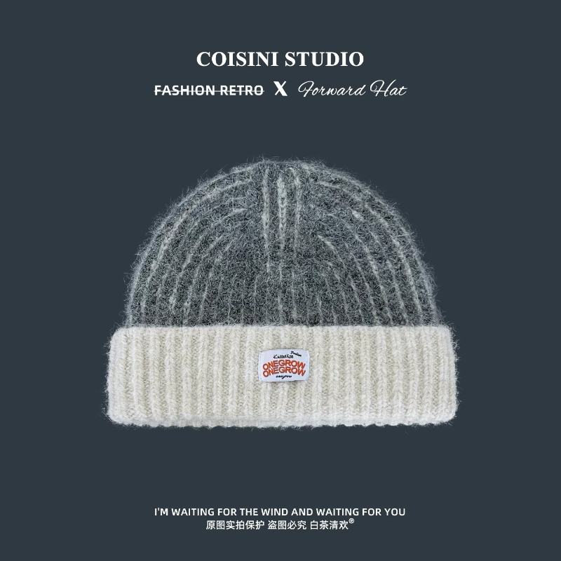 Women Striped Fuzzy Knit Beani - Beanie Cuffed Knit ulasan dan harga
