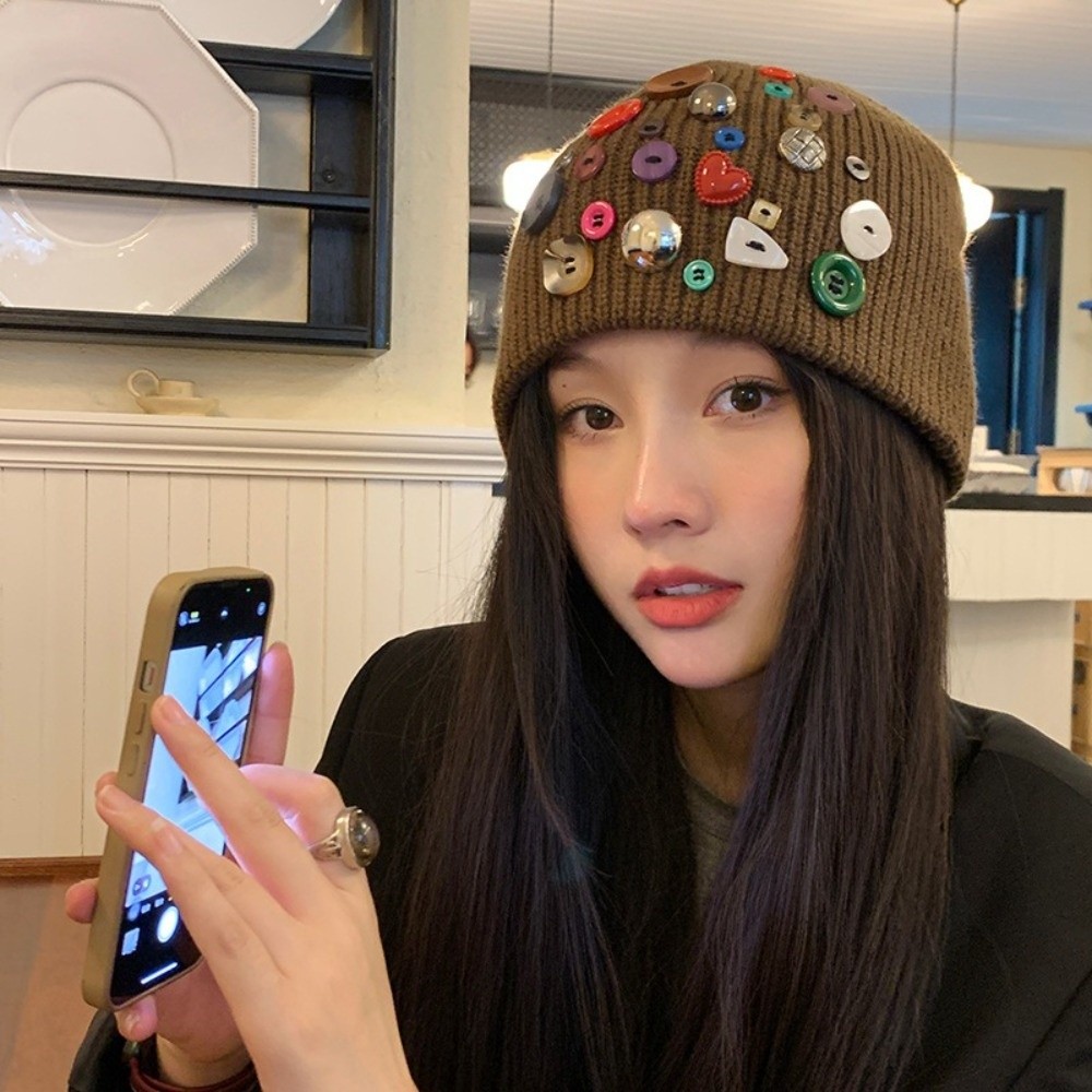 Colorful Button Beanie Hat Irr - Beanie Cuffed Knit ulasan dan harga