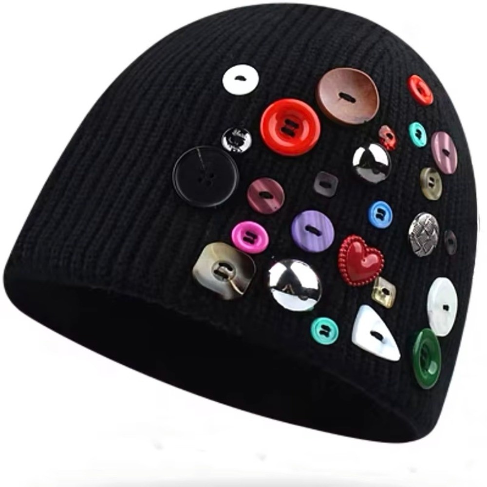 Colorful Button Beanie Hat Irr - Beanie Cuffed Knit ulasan dan harga