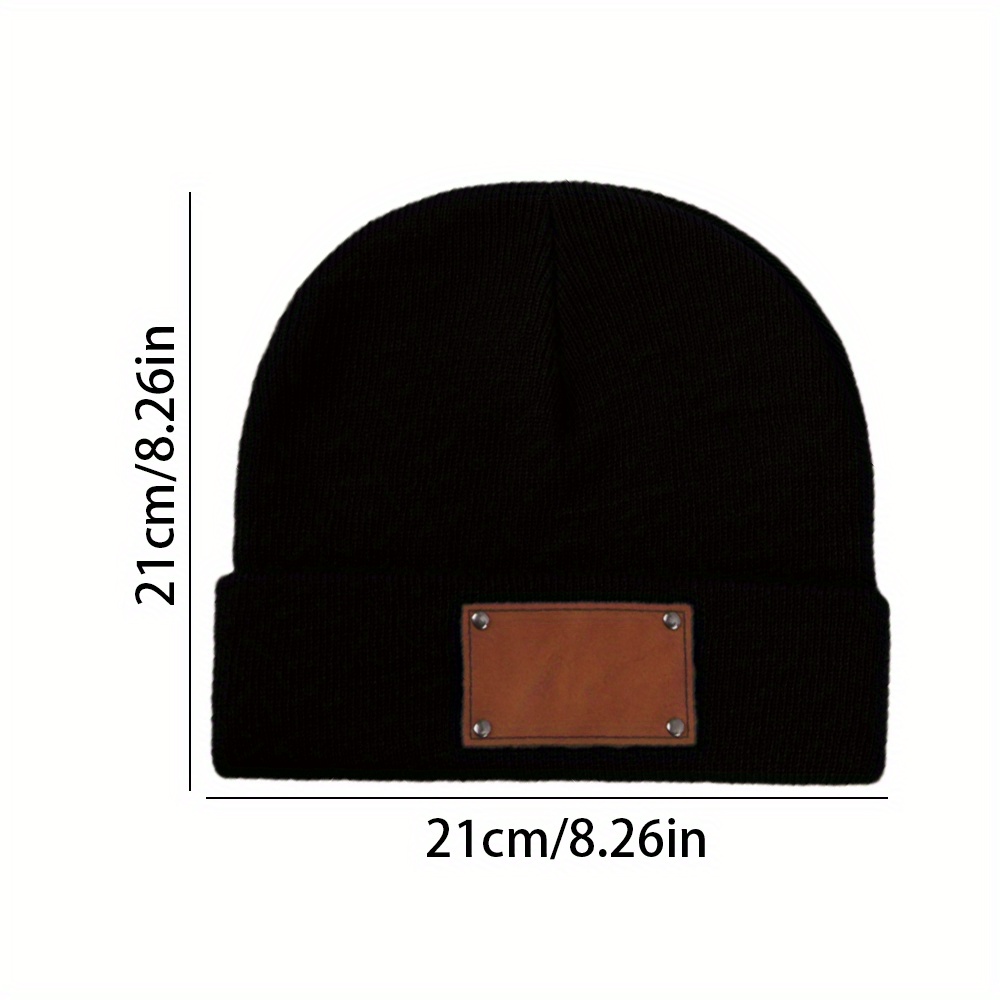 Custom Name Leather Label Knit - Beanie Cuffed Knit ulasan dan harga